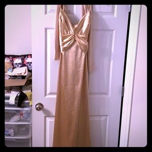 Open back gold evening gown
